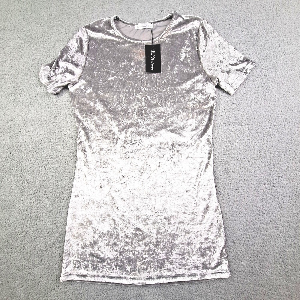 R.Vivimos Mini Dress Womens Medium Gray Silver Velvet Stretch Party Event‎